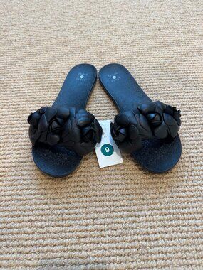 Shade & Shore, Women's Jelly Floral Slide Sandals, Black, Size 9 NWT